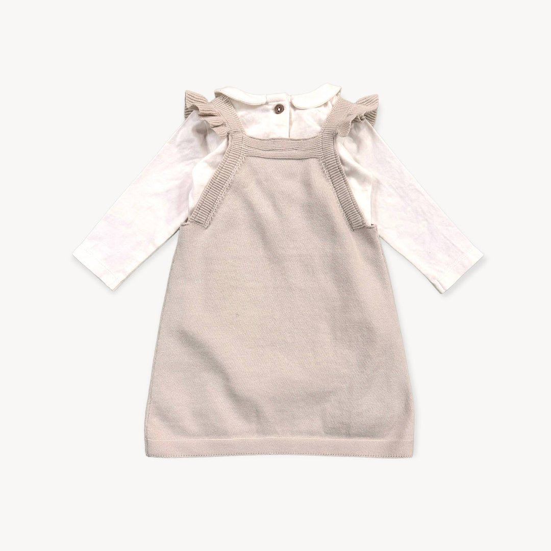 Viverano Organics - Floral Embroidered Tunic Baby Knit Dress Set (Organic): Stone