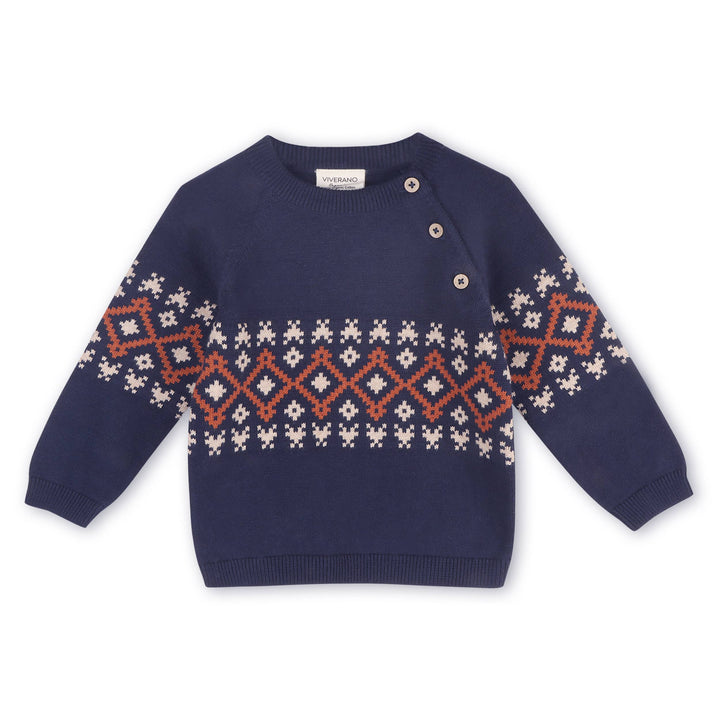 Viverano Organics - Fair Isle Raglan Sleeve Baby Pullover Sweater (Organic): Navy Blue