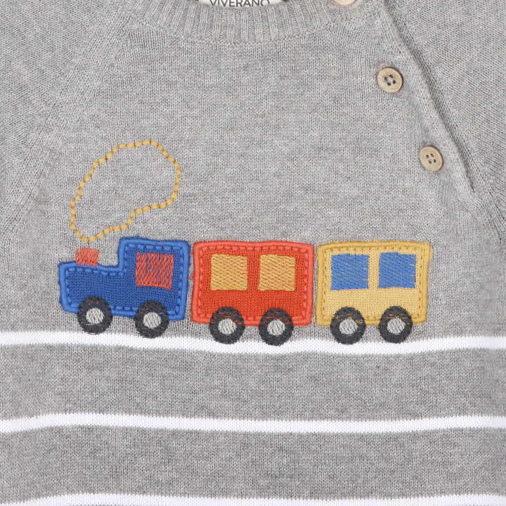 Viverano Organics - Train Applique Sweater Knit Baby Jumpsuit (Organic Cotton)