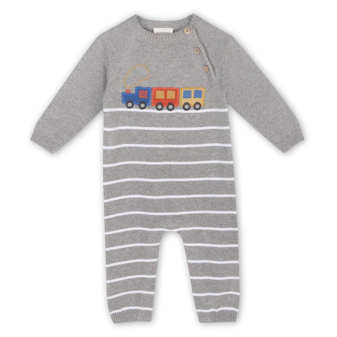 Viverano Organics - Train Applique Sweater Knit Baby Jumpsuit (Organic Cotton)