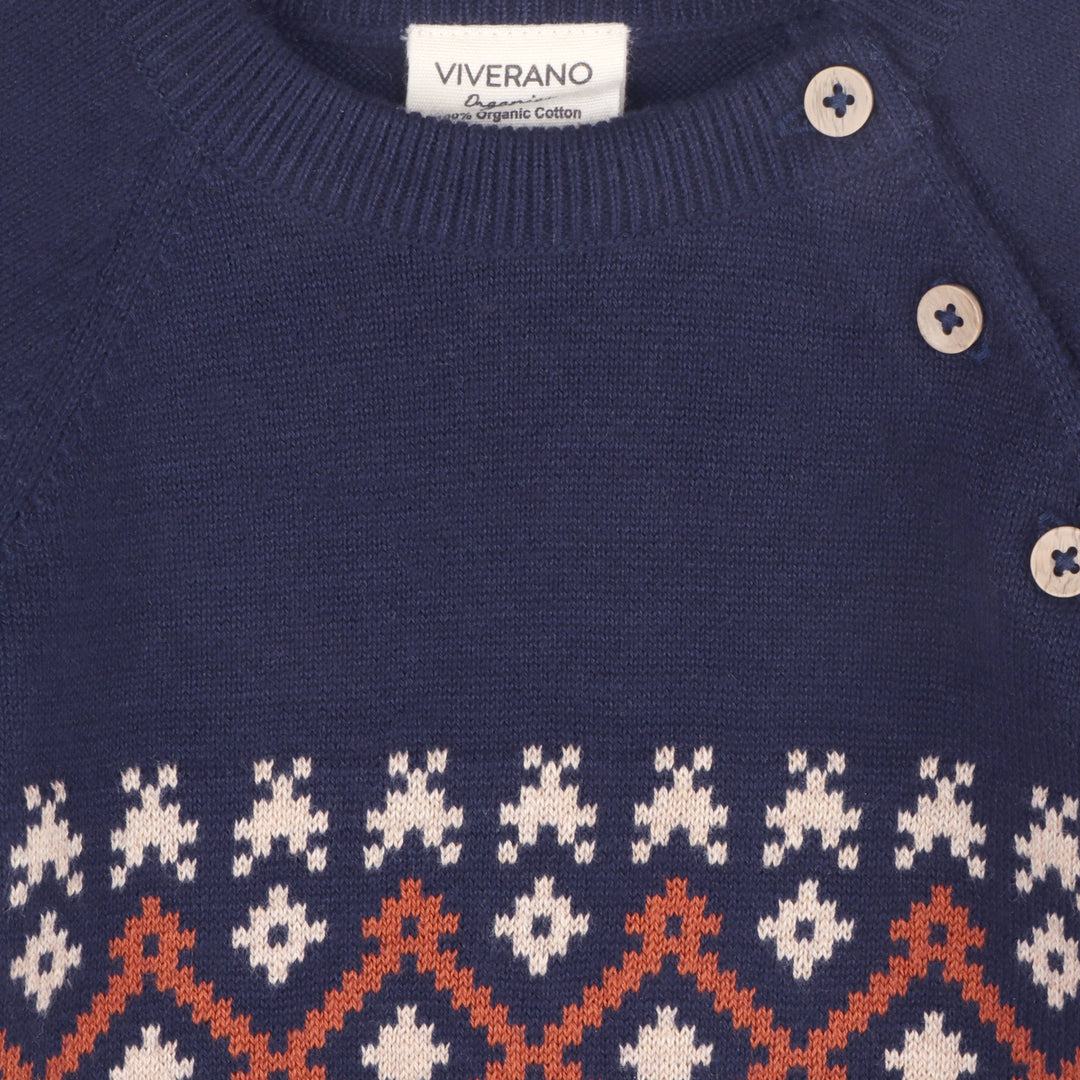 Viverano Organics - Fair Isle Raglan Sleeve Baby Pullover Sweater (Organic): Navy Blue