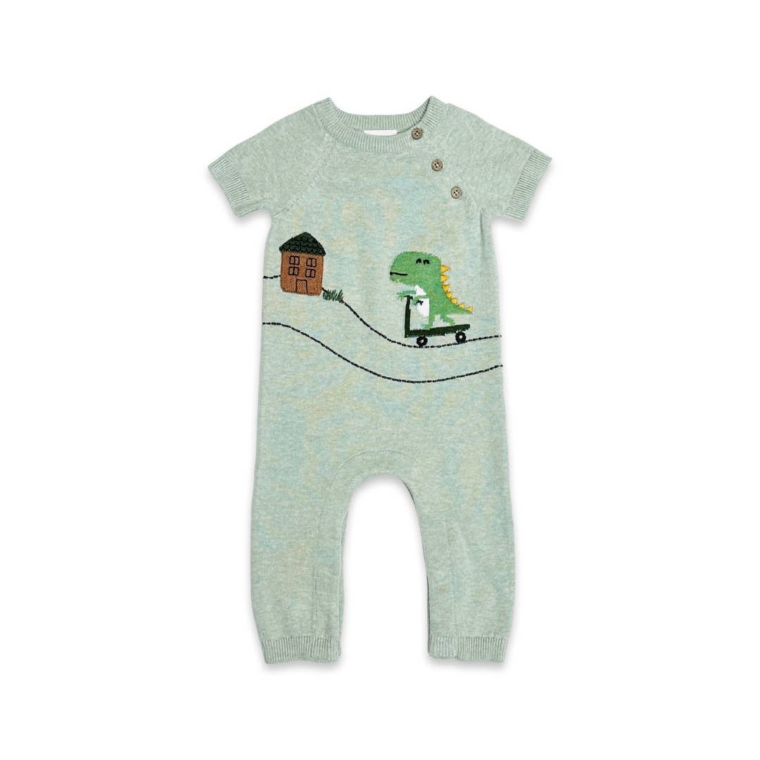 Viverano Organics - Dino Skater Jacquard Knit Baby SS Jumpsuit (Organic Cotton)