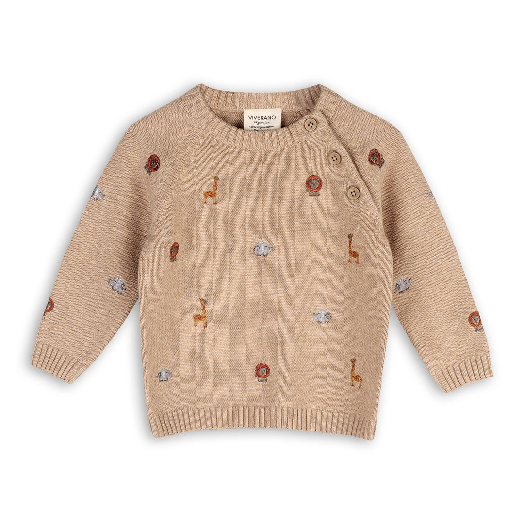 Viverano Organics - Mini Safari Animal Embroidered Raglan Baby Pullover(Organic)