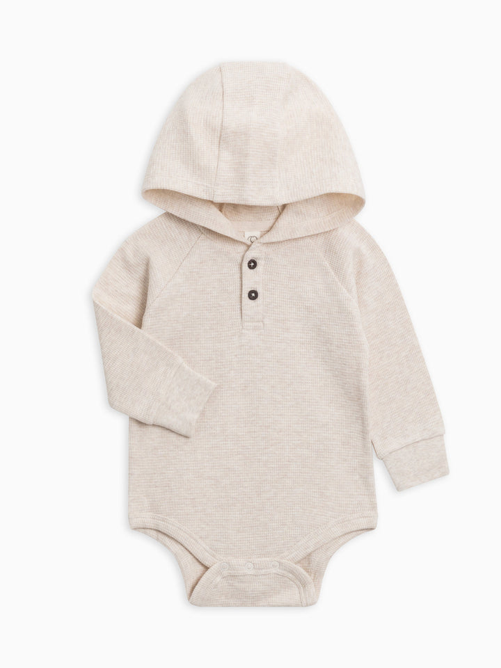 Colored Organics - Cole Waffle Knit Hooded Bodysuit - Heather Oat