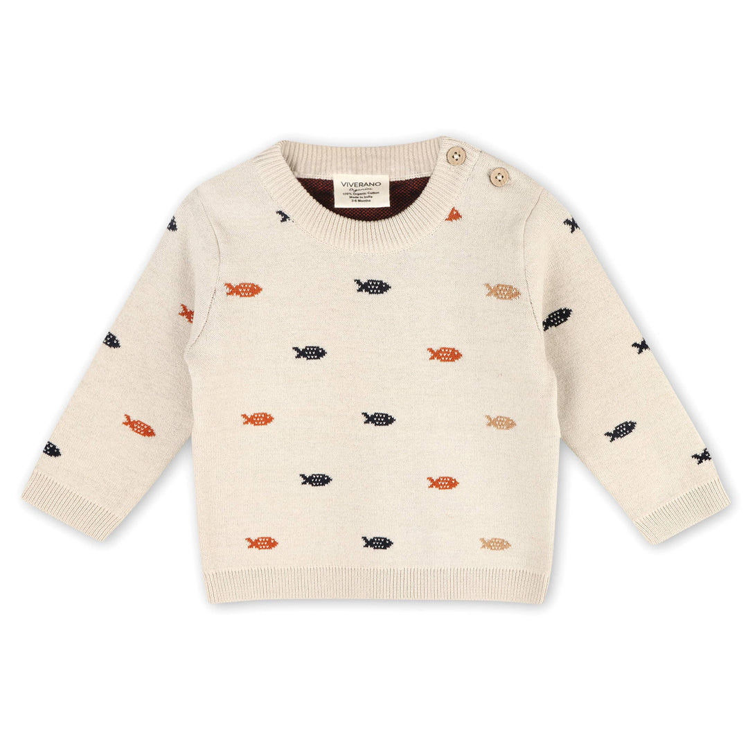 Viverano Organics - Fishes Jacquard Knit Baby Pullover Sweater (Organic Cotton)