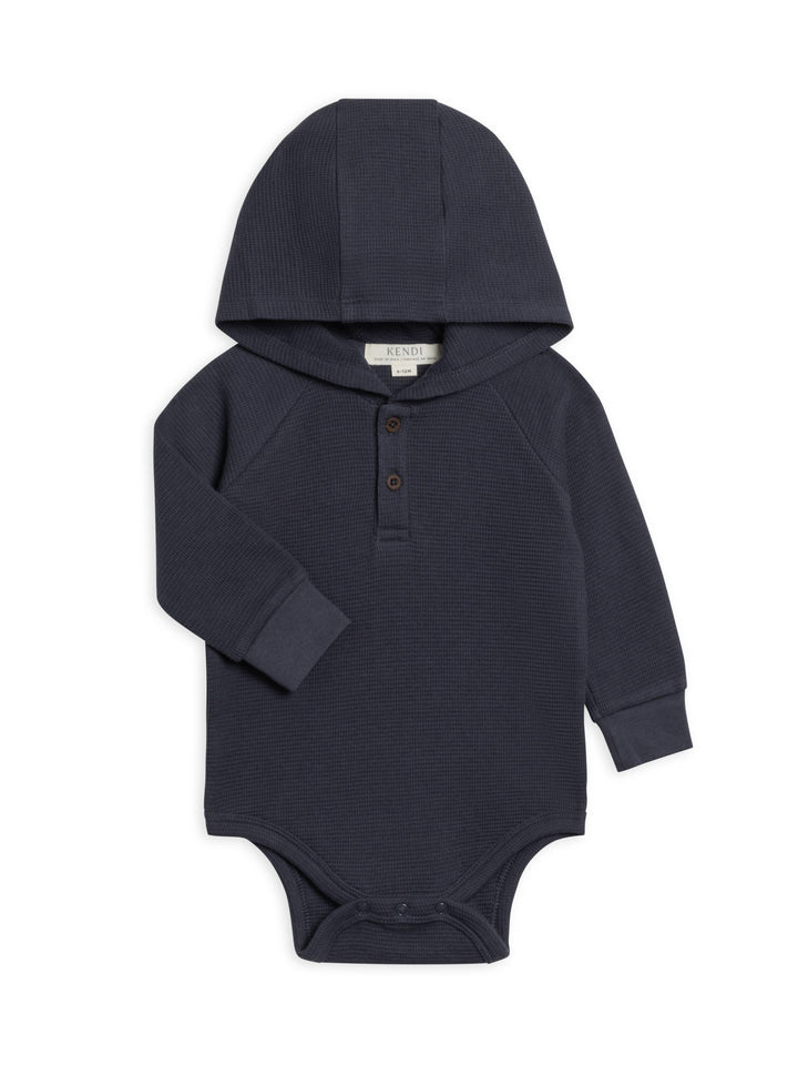 Colored Organics - Cole Waffle Knit Hooded Bodysuit - Navy