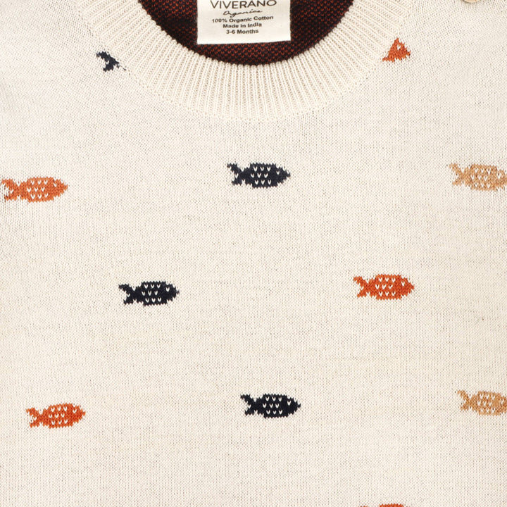 Viverano Organics - Fishes Jacquard Knit Baby Pullover Sweater (Organic Cotton)