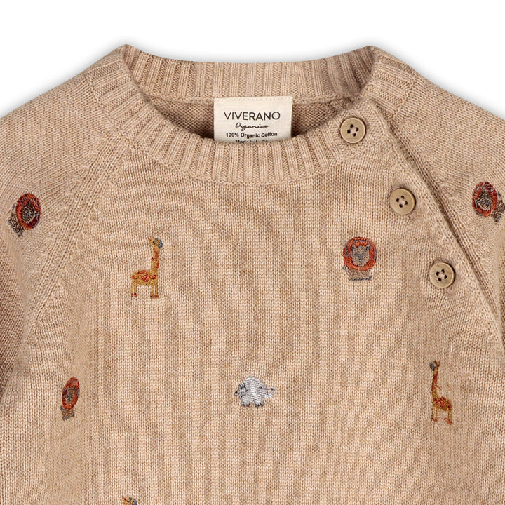 Viverano Organics - Mini Safari Animal Embroidered Raglan Baby Pullover(Organic)